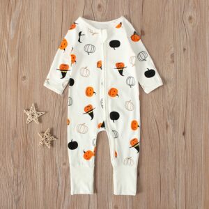 Girls Pumpkin Pattern Long Sleeve Jumpsuits