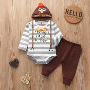 Kids Letter Print Striped Rompers And Pants With Hat Set