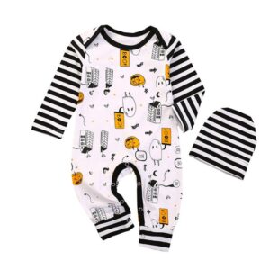 Kids Pumpkin Letter Printed Long Sleeve Jumpsuits With Hat Set