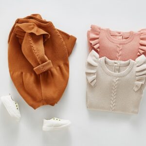 Baby Solid Color Knitted Long Sleeve Romper