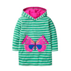 Girls Butterfly Pattern Horizontal Stripe Long Sleeve Hoodies