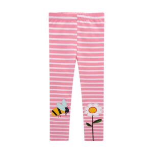 Girls Red White Stripes Bee And Flower Pattern Pants