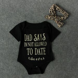 Casual Babay Girl Letter Print Short Sleeves Bodysuit With Headband