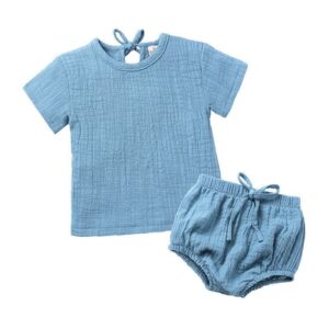 2 Pcs Baby Girl Boy Solid Color Short Sleeves And Shorts Set