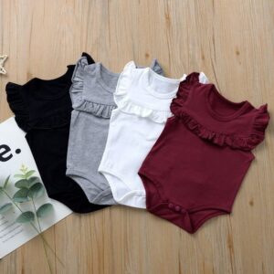 One Piece Newborn Baby Girl Ruffle Design Solid Color Sleeveless Bodysuit
