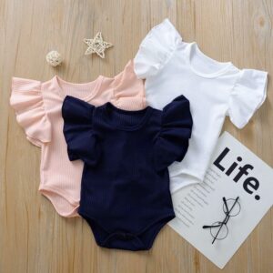 Baby Infant Toddler Girl Solid Color Short Sleeves Bodysuit