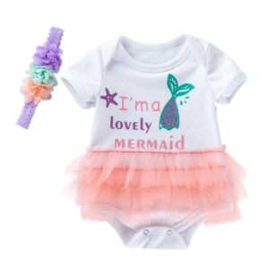 Baby Infant Girl Cotton Candy Color Patchwork Bodysuit And Flower Headband Set