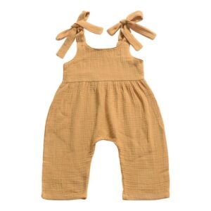 Baby Cotton Plain Lace-up Jumpsuits