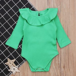 Baby Girls Cotton Long Sleeves Solid Color Bodysuit