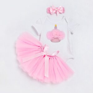 New Arrived Baby Girl Printing And Beaded Bowknot Headband 3Pcs Romper Set Design Lace Mesh Bodysuit