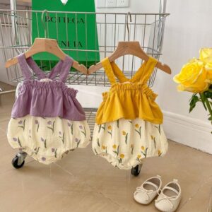 Kids Baby Girls Casual Cute Floral Print Sleeveless Romper