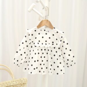 Girls Casual Polka Doll All Over Print Round Neck Long Sleeve Blouse