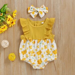 Toddler Newborn Baby Infant Girls Sleeveless Flower Print Bodysuit