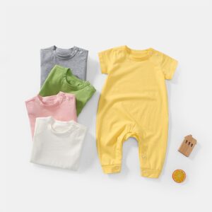 Kids Baby Boys Girls Casual Cute Solid Color Short Sleeve Round Neck Romper