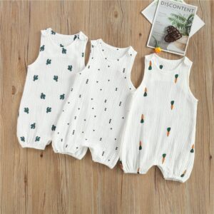 Baby Boys Girls Sleeveless Cactus Print Cotton Linen Romper
