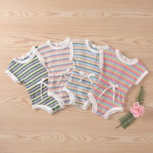 Toddlers Newborn Baby Fashion Girls Casual Short Sleeve Stripes Print Bodysuit