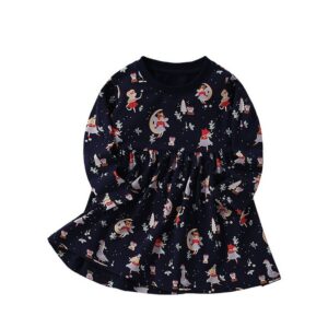 Kids Girls Fashion Cute Printed Autumn And Winter Round Neck Long Sleeve Cotton Dress