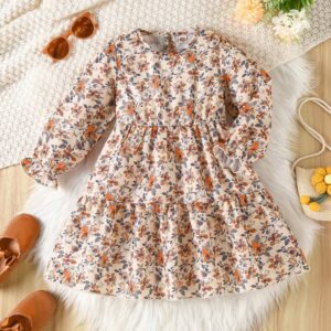 Kids Girls Fashion Cute Floral Printed Puffy Sleeve Dress
