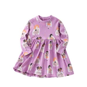 Kids Girls Fashion Cute Printed Round Neck Long Sleeve Dress