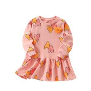 Kids Girls Fashion Autumn Cute Love Ptnted Round Neck Long Sleeve Dress