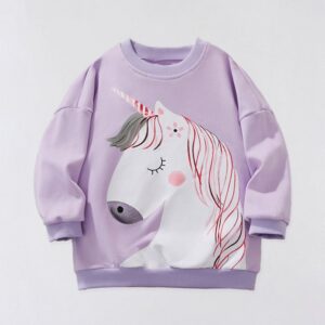 Kids Girls Fashion Autumn Cartoon Unicorn Printed Long-Sleeve Loose Sweatshirt