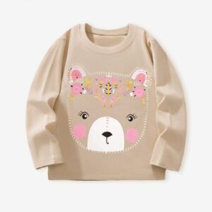 Kids Girls Fashion Cartoon Bear Printed Autumn And Winter Long Sleeve Sweatshirt
