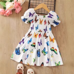 Kids Toddler Girls Casual Cute Butterfly Print Short Sleeve Dress