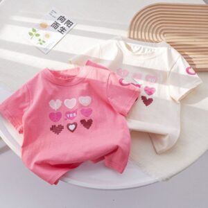 Summer Girls Heart-Shaped Short-Sleeved Cotton T-Shirt