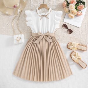 Kids Toddler Big Girls Summer Fashion Casual Fluttering Sleeve Pleated Dress