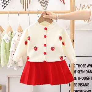 Girls Winter Fruit Embroidered Sweater And Skirt Knit Two-Piece Set