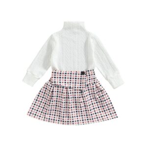 Kids Toddler Girls Fashion Turtleneck Top Plaid Skirt Two Piece Set
