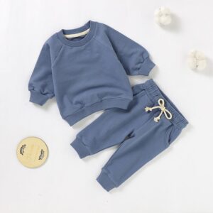 Kids Toddler Boys Girls Casual Cute Solid Color Long Sleeve Sweatshirts Trousers Sets