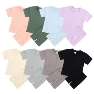 Kids Casual Solid Color Round Neck Short-sleeved T-Shirts And Elastic Loose Shorts Set