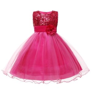 Kids Girls Fashion Elegant Sequins Floral Mesh Sleeveless Dress