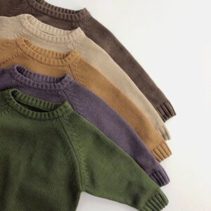 Kids Boys And Girls Autumn And Winter Solid Color Round-Neck Long-Sleeve Sweater