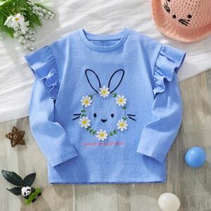 Kids Girls Fashion Cartoon Autumn And Winter Embroidered Long-Sleeve T-Shirt