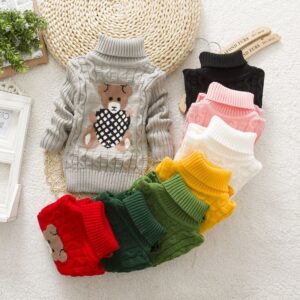 Kids Toddler Girls Boys Autumn Winter Fashion Casual Simple Solid Color Cartoon Bear Turtle Neck Sweater