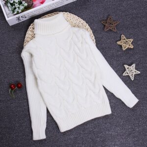 Children Simple Solid Color High Collar Knitted Top Winter Sweater