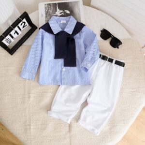 Girls Fashion Stripe Long Sleeve Shirt And Pants Two-Piece Set