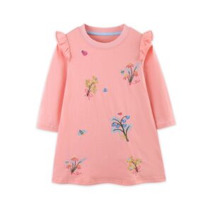 Girls Casual Floral Embroidered Long Sleeve Dress