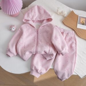 Autumn And Winter Girls Casual Rabbit-Print Hoodie And Sweatpants Two-Piece Set