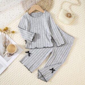 Autumn Girls Simple Solid Color Long Sleeve Top And Pants Two-Piece Set