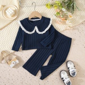 Autumn And Winter Girls Fashion Ruffled Long Sleeve Top And Pants Two-Piece Set