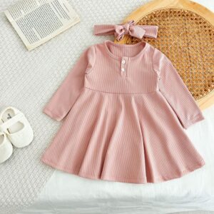 Autumn Girls Fashion Solid Color Long Sleeve Dress