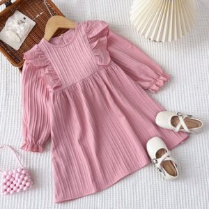 Autumn Girls Fashion Solid Color Long Sleeve Pleated Dress