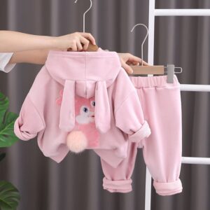 Autumn And Winter Girls Cartoon Cute Rabbit Hoodie And Sweatpants Two-Piece Set