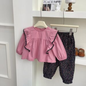 Kids Toddler Girls Casual Cute Long Sleeve Blouses Tiny Flower Trousers Set