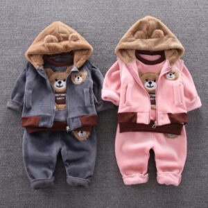 Kids Toddler Girls Boy Fashion Cute Bear Kitten Pattern Three Piece Set