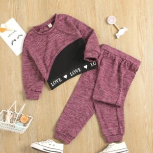 Girls Personality Round Neck Long Sleeve Ribbon Letter Fake Two-piece Top And Sweatpants Two-piece Set