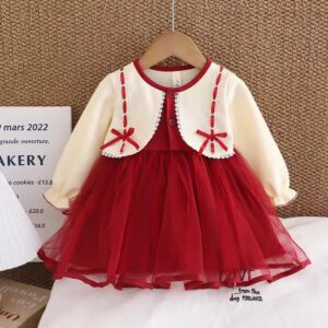 Girls Fashion Mesh Splicing Long-Sleeve Dress